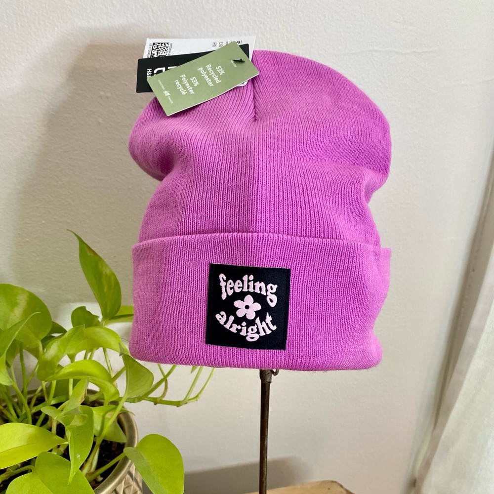 Y2K Style Magenta Pink “Feeling Alright” Flower Patch Beanie Hat